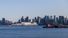 The View From Waterfront Park In North Vancouver, Looking At The Vancouver Canada Place Sails Across The Burrard Inlet