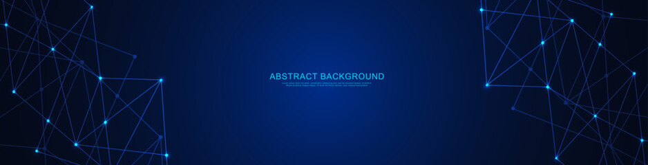 Website header or banner design with abstract polygonal background and connecting dots and lines. Global network connection. Digital technology with plexus background and space for your text