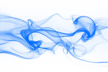 Blue smoke abstract on white background, ink water on white