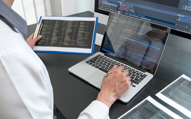programmer, man working with computer programming, professional development, and coding technology, 