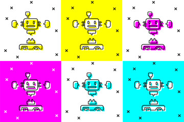 Wall Mural - Set Disassembled robot icon isolated on color background. Artificial intelligence, machine learning, cloud computing. Vector