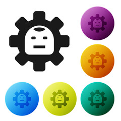 Wall Mural - Black Robot icon isolated on white background. Artificial intelligence, machine learning, cloud computing. Set icons in color circle buttons. Vector