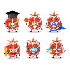 Wall Mural - School student of slice of pomegranate cartoon character with various expressions