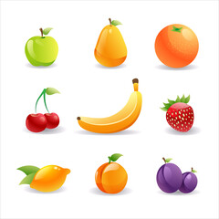 Wall Mural - set various fresh juicy fruits collection healthy natural food concept