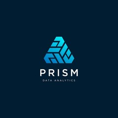 Wall Mural - Prism Data Analytics Logo. E letter Futuristic Logo. Abstract Prism Geometric Illustration Design Vector. Big Data Technology Logo Design.