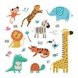 Vector set with tropical animals. Creative nursery background. Perfect for kids design, fabric, wrapping, wallpaper, textile, apparel