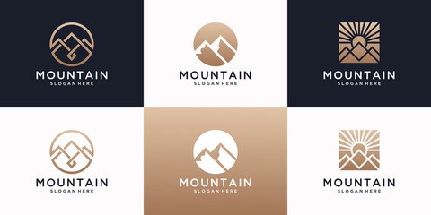 Set of mountain logo design template with luxury concept.