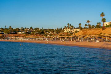 Wall Mural - Red sea coast and beautiful beach with on tropical resort in Egypt, Africa