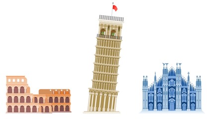 Italy colosseum leaning tower and Milan cathedral