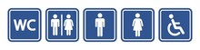 Toilet Vector Icon Collection. Restroom WC Sign Isolated. Men And Women Vector Symbols On White Background.