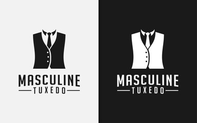 Black Tuxedo Suit Masculine Gentleman Fashion Tailor Clothes Classic Logo Design.