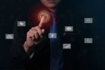 Wall Mural - businessman in black communicating work with virtual digital screen online.