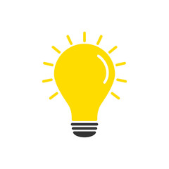 Light lamp simple line icon. Idea symbol.Light bulb yellow icon in flat design.Outline and filled vector icon.