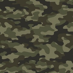 Camouflage texture seamless pattern. Abstract green modern military camo background for fabric and fashion textile print. Vector illustration.