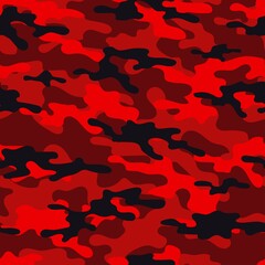 Wall Mural - red Camouflage texture seamless pattern. Abstract modern military camo background for fabric and fashion textile print. Vector illustration.