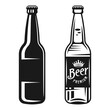 Beer bottles two styles set of vector objects in monochrome style isolated on white background