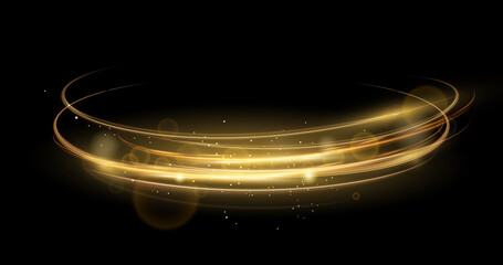 vector illustration of golden abstract transparent light effect isolated on black background, sparcl