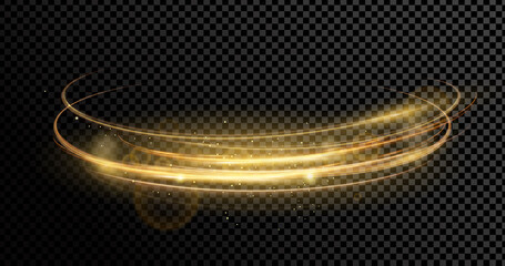 vector illustration of magic golden dynamic lights and lens effect with sparks isolated on transpare