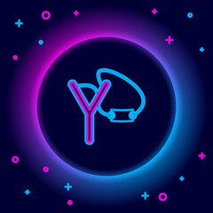 Wall Mural - Glowing neon line Slingshot icon isolated on black background. Colorful outline concept. Vector