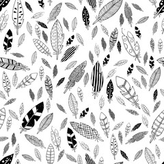 Wall Mural - black and white feathers seamless pattern