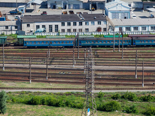 Railway station on summer day. View from above