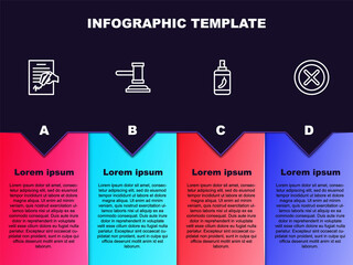 Wall Mural - Set line Petition, Judge gavel, Pepper spray and X Mark, Cross in circle. Business infographic template. Vector