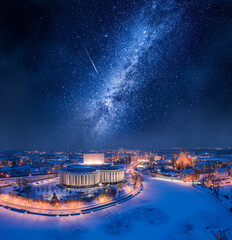 Wall Mural - Milky way over Opera in Bydgoszcz at winter, Poland.