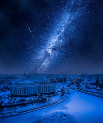 Wall Mural - Opera Nova in Bydgoszcz and milky way at winter, Poland