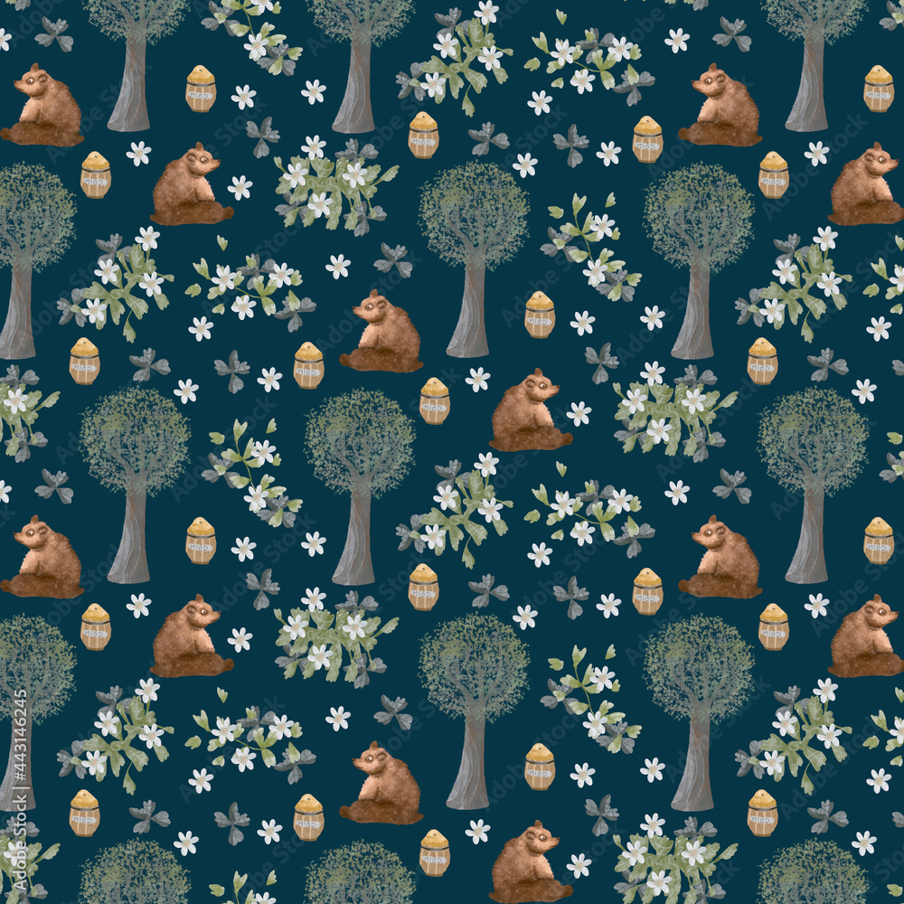 Adorable animals  illustration seamless pattern for kids project, fabric, scrapbooking, crafting, invitation and many more. - obrazy, fototapety, plakaty 