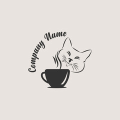 Coffee Of Cat Logo Design. Coffee Of Cat Logo Template. Modern Design. Flat Logo. Vector Illustration