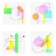 Set of abstract geometric shapes. Minimal trendy posters with colorful elements, forms and lines. Vector illustration in flat design.