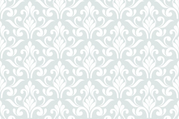 Wall Mural - Floral geometric seamless pattern. Gray and white ornament. Fabric for ornament, wallpaper, packaging, vector background