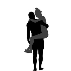 Wall Mural - Silhouette of man carrying woman in his arms