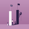 © treety - Concept with shadow of businessman climbing a cliff on a rope to top of graph, Symbol of motivation, career growth, success, ambition