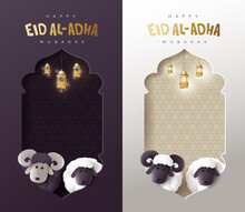 Eid Al Adha Mubarak The Celebration Of Muslim Community Festival Islamic Border With Sheep And Copy Space