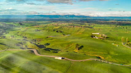 Poster - Aerial view of colourful New Zealand Countryside in spring season