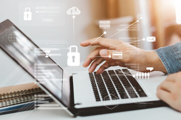 concept of cyber security, information security and encryption, secure access to user\'s personal in