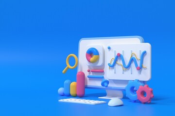 Wall Mural - 3d seo optimization, web analytics and seo marketing concept. 3d render illustration