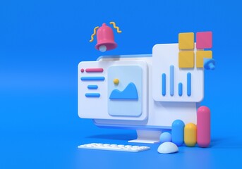 Wall Mural - 3d seo optimization, web analytics and seo marketing concept. 3d render illustration