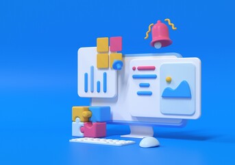 Wall Mural - 3d seo optimization, web analytics and seo marketing concept. 3d render illustration