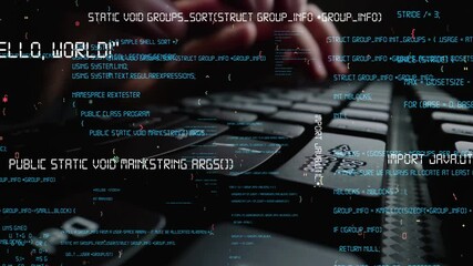 Wall Mural - creative visual of computer programming coding and software development shown by man working on comp