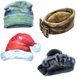 Set of watercolor illustrations of hats
