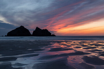 Wall Mural - absolutely stunning landscape images of holywell bay beach in cornwall uk during golden hojur sunset
