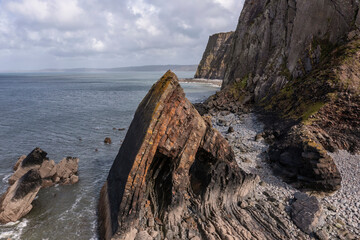 Wall Mural - stunning aerial drone flying landscape image of blackchurch rock on devonian geological formation