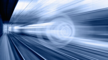 Wall Mural - White high speed train runs on rail tracks -Train in motion