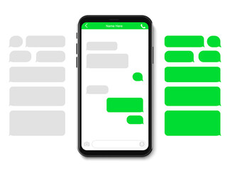 Smartphone icon with blank dialog boxes. Empty templates messaging speech bubbles. Vector illustration