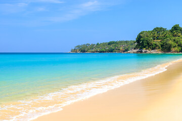 Wall Mural - surin beach with crystal clear water and wave, famous tourist destination, phuket, thailand