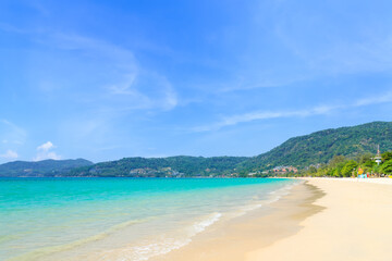 Wall Mural - patong beach with crystal clear water and wave, the most famous tourist destination, phuket, thailan