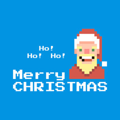 Wall Mural - colorful simple flat pixel art illustration of portrait of a smiling Santa Claus with the inscription Merry Christmas next to him