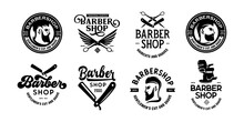 Barber Shop Badges, Labels, Emblems Set. Barbershop Logo Template Collection. Vector Vintage Illustration.